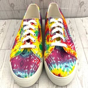 Superga Tie Dye Platform Sneakers Womens 7.5 EU 38 Rainbow Canvas Lace Up Shoes